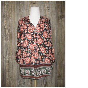 Womens Black Rainn Floral Tunic Top Sz Small Dark Romantic Boho Whimsigoth